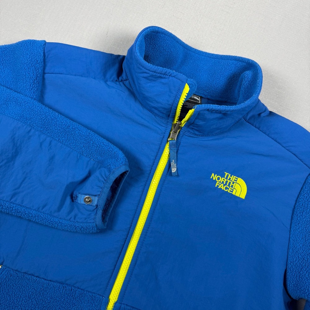 The North Face Boys Denali Fleece Jacket Blue Yellow Full Zip Size L 14/16